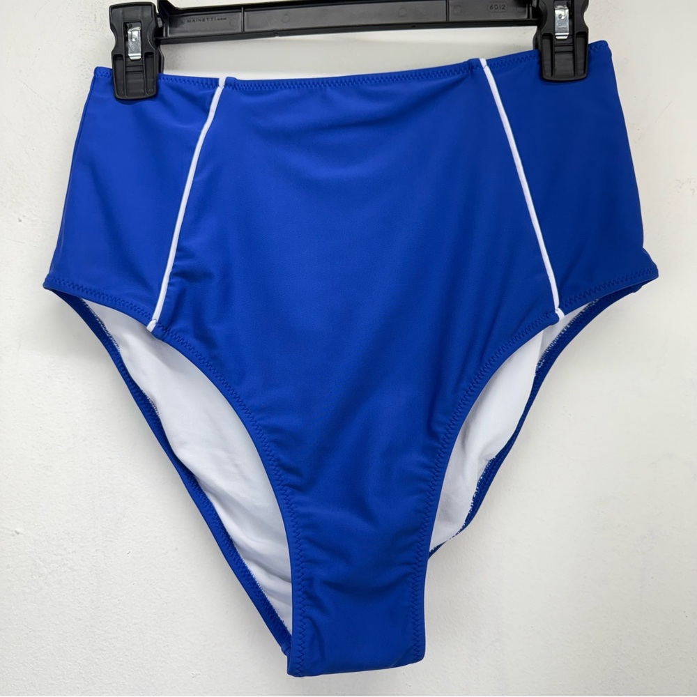 Cupshe size Large Women’s Blue Whit High Waisted Bikini Bottoms